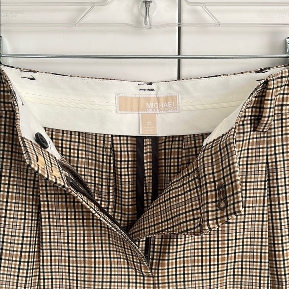 MICHAEL KORS NWOT Wool Lightweight Beige Checkered Cropped Trousers, Size 10 - Picture 2 of 12